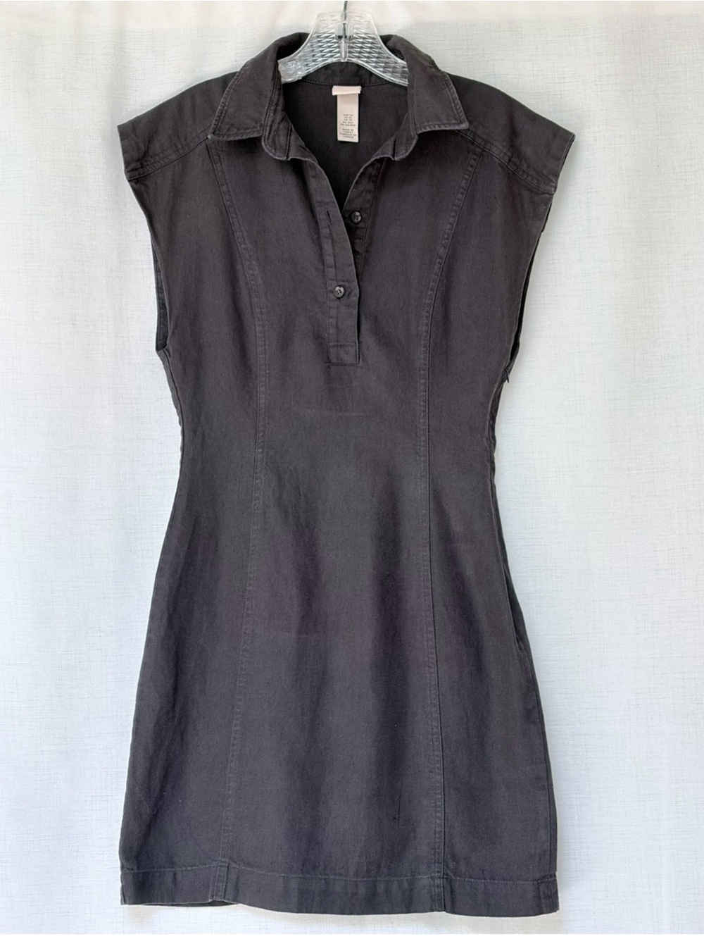 H&M linen & cotton blend sleeveless shirt dress In dark gray/washed black.Sz XS